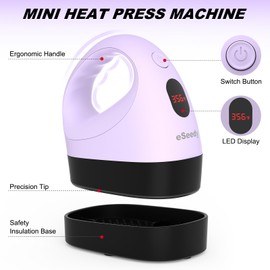 eSeedy Mini Heat Press Machine, 3 Heat Settings& Fast Heating, 15 Mins Auto-Off, Insulated Safety Base, Mini Iron for Crafting, T Shirts, Hats, Heating Transfer Projects (Purple)