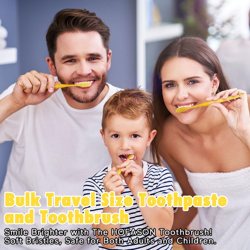 HOFASON Disposable Toothbrushes with Toothpaste Pack of 30, Yellow Hollow