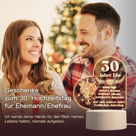 Geschenk Zum 30 Hochzeitstag - Acryl Nachtlampe Mit Romantischen Text, 30. Hochzeitstag Geschenke, 30. Hochzeitstag Geschenke für Frauen Männer, 30. Jahrestag Deko Geschenk für Frau Mann Paare Ihn Ihr