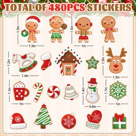 JarThenaAMCS 480Pcs Christmas Gingerbread Man Foam Stickers Red Green Cartoon Mixed Self-Adhesive Sticker Decals for DIY Art Crafts Winter Holiday Party Supplies