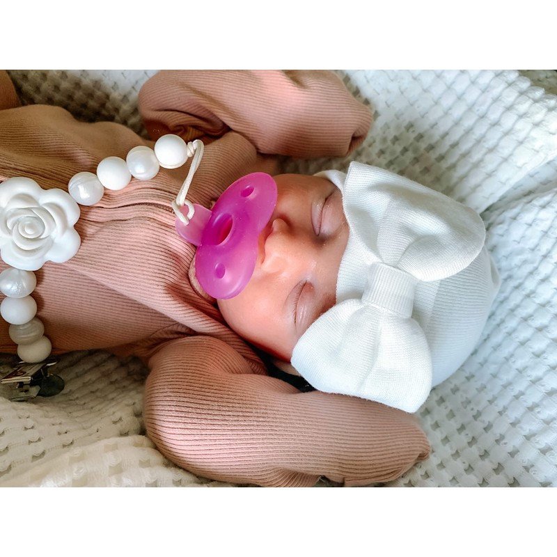 Kidcentral Essentials Newborn Baby Knitted Hat - Bow - White