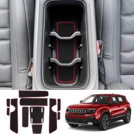 Coleya Non-Slip Mats Compatible with Jeep Avenger 2023 2024, Centre Console Rubber Mats, Door Seam Mats, Drink Holder Mat, Jeep Avenger Accessories, Rubber Non-Slip Mats (Red)