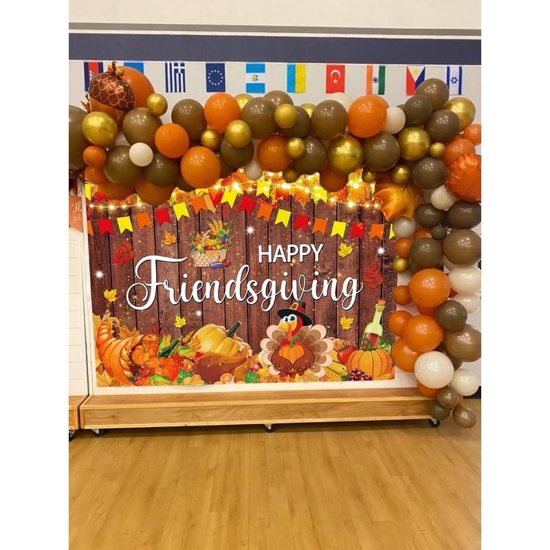 Happy Friendsgiving Banner Backdrop 7x5FT Fall Maple Leaves Harvest Pumpkin