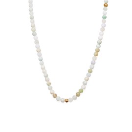 BERGERLIN Genuine Natural Stone Necklace with 925 Sterling Silver Pearl or Gold-Plated Pearl - Filigree Chain with Clasp and Certification of Authenticity, Pearl, Jade