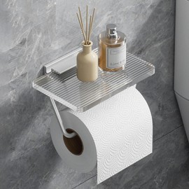 ZYHSLZ Porta Papel de Baño con Soporte de Acrílico Transparente, Porta Rollos Papel de Baño, Accesorios de Moda para el Baño, Sin Perforación, Elegante, Ideal para Baños Modernos Organizados (Plata)