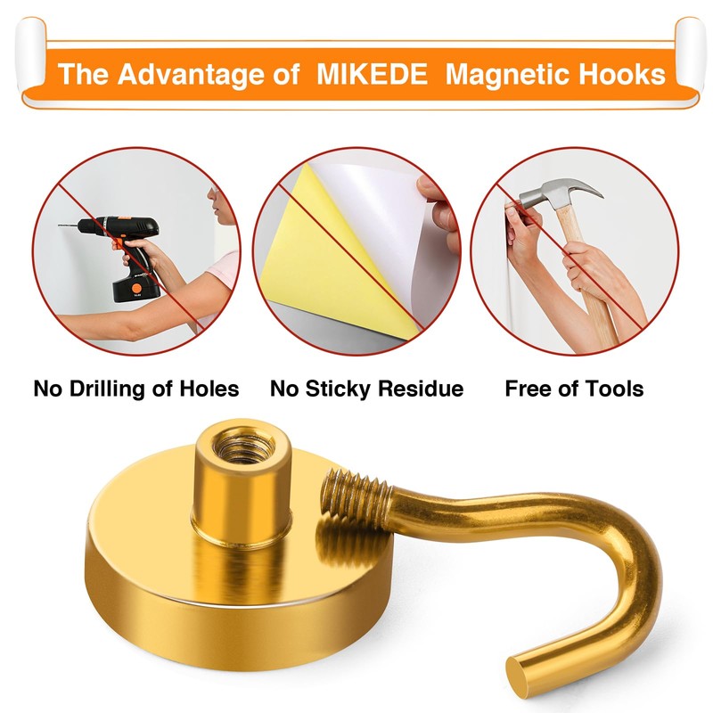 MIKEDE N52 Magnetic Hooks Heavy Duty, 30LB+ Strong Magnets with
