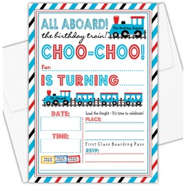 Train Themed Birthday Party Invitation - Set of 20 with envelopes