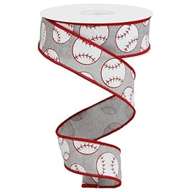 Craig Bachman Sports Glitter Wired Ribbon - 10 Yards (Baseball, Light Grey, 1.5")