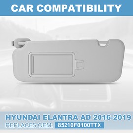 PHATRIP Driver Left Side Sun Visor Compatible with Hyundai Elantra AD 2016 2017 2018 2019 Without Light Replace# 85210-F0100TTX Gray