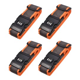 sourcing map Luggage Straps Suitcase Belts with Buckle, Combination Lock, 2Mx5cm Adjustable PP Travel Bag Packing Accessories, Orange Gray 4Pcs