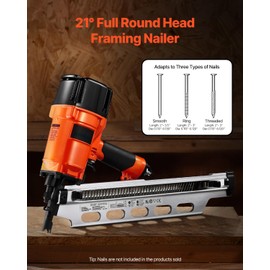 Happybuy 80-120PSI Framing Nailer - A Powerhouse for Your Construction Projects! This 80-120PSI pro air nail gun comes with a 21 - degree full round head. It can handle nails from 2" to 3-1/2
