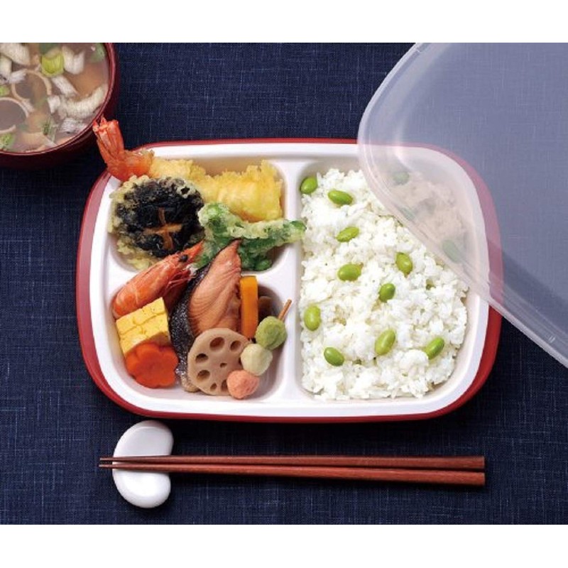 Komori Resin Tableware Bento Lunch Plate with Hood, Square Shape,
