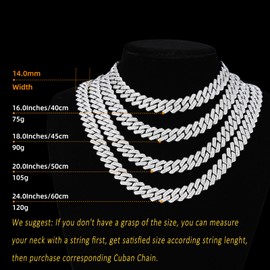 Mens Cuban Link Chain Miami Cuban Necklace 18K Gold Silver Chain Diamond Cut Chains For Men Women 14mm Iced Out Hip Hop Jewelry