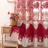 ELKCA Luxury Burgundy Red Chenille Floral Embroidered Curtains for Bedroom