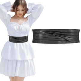 LLOUSSAK Black Corset Belt for Women, Trendy Elastic Faux Leather Waist Belt, Stretch Wide Corset Belt Chunky Belt, Vintage Cinch Belt for Ladies Dress Thick Waistband Accessories (1Pack)