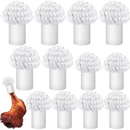 12 Pcs Decorative Paper Holders for Chops Thanksgiving Turkey Leg Paper Pork Chop Frills White Turkey Frills Paper Pork Lamb Chop Frills Small Chicken Leg Holders for Thanksgiving Christmas, 2 Sizes