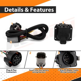 WeiSen 7-Way RV Blade Trailer Wiring Harness Kit with Plug & Play Connector 7-Way RV Blade Output Compatible with Ford F-250 1999-2001, Fit F350 1999-2001, Fit F450 1999-2001