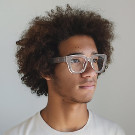 LONDON MOLE® Vegas Fashion Glasses | Zero's with Clear Lenses | Cool Oversized Square/Rectangular/Trapezoidal Frames | Men Women Unisex | Spring Joints, Rubberised transparent