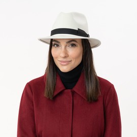 LIERYS White Patterson Traveller Wool Hat - White Hat - Elegant Felt Hat with Grosgrain Ribbon - Unisex - Autumn/Winter - Made in Italy, White