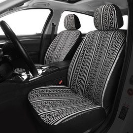 Pariitadin Baja Saddle Blanket Car Seat Covers Full Set with Seat Belt Pads, Washable Breathable Striped Woven Cloth Seat Covers for Cars, Universal Fit Most Cars, Airbag Compatible, Black/White