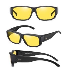 DUCO Wrap Around Night Vision Lenses Anti Blend Fit Overnight Driving Polarised Lenses 8956Y, black