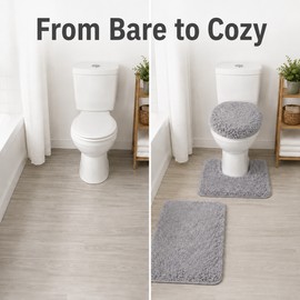 3-Piece Bathroom Rug Set for Floor Comfort – Soft Washable Bath Mat, U-Shaped Toilet Rug & Lid Cover for Bathroom Use