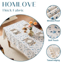 HOMLOVE - Mantel rectangular estilo pastoral, impermeable y resistente a las manchas, sin arrugas, para comedor/cocina/patio, lavable en interiores y exteriores, 55 x 120 pulgadas, color azul