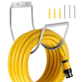 Metal Garden Hose Hanger Wall Mounted Water Hose Holder Hose Reel for Outside Yard (1, Silver)