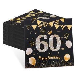 60 Stück Servietten 60 Geburtstag Mann Deko, Happy Birthday Servietten 60 Geburtstag Deko Mann, Servietten Tischdekoration