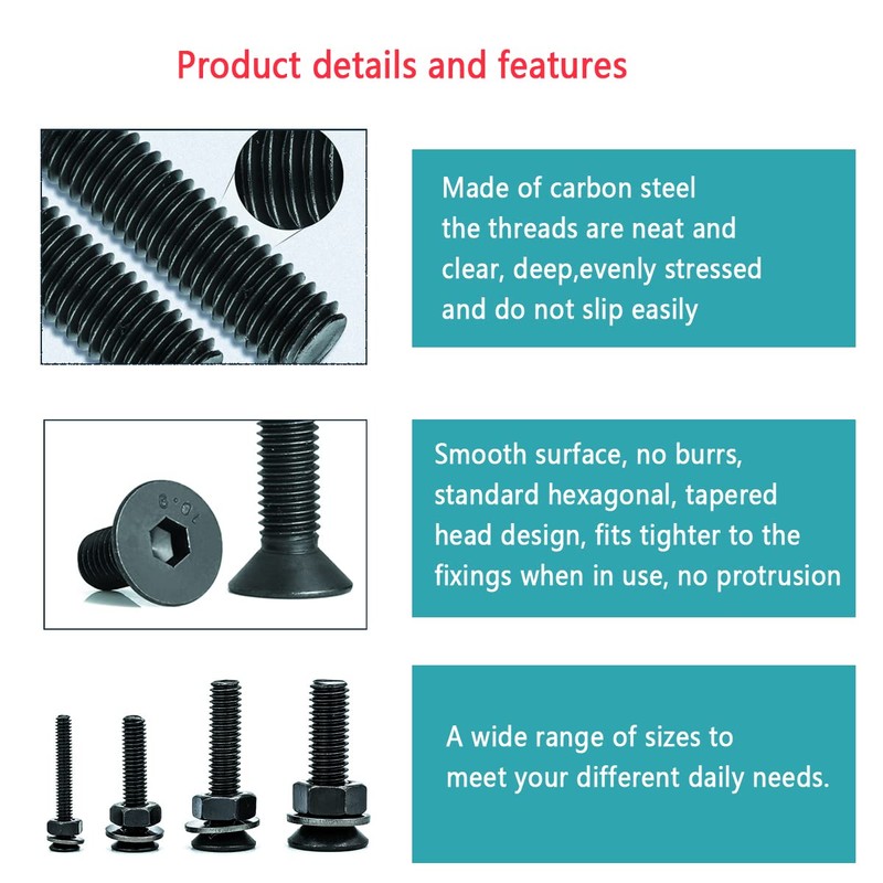 747 Pcs Nuts And Bolts Assorted Set(M3/M4/M5), Flat Hex Socket