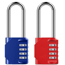 Combination Padlock Heavy Duty Lock - BeskooHome[2Pack] 2.5inch Long Shackle 4-Digit Zinc Alloy Combination Lock for Shed Fence Gate - Red&Blue