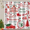 Christmas Shower Curtain, Red Green Santa Claus Reindeer Xmas Tree