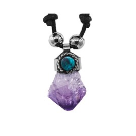 Mia Jewel Shop Natural Raw Rough Healing Gemstone Pendant Round Chrysocolla Stone Adjustable Necklace (Purple Amethyst)
