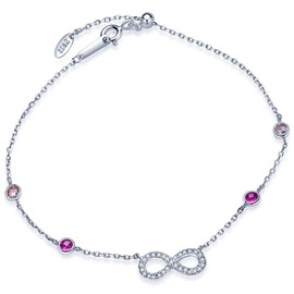 Yumilok 925 Sterling Silver Colorful Cubic Zirconia Women Charm Bracelet Infinity Symbol Figure 8 Link Bracelet Hand Chain with Extension