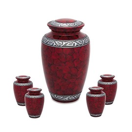 Middleton Red Adult Urn with 4 matching keepsake token urns