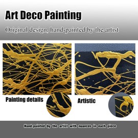 HUBOSKN Abstract Black and Gold Hand Painted Wall Art for Living Room - Modern Large Canvas Wall Art for Office - Large Picture Frames for Wall Size 29" x 59"