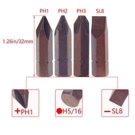 Utoolmart Screwdriver Bits, 4 Piece Set, Phillips / Slotted Screwdriver Bit with 5/16" Hex Shank, 32mm Length Cr-V Steel Screwdriver Set, Tools for Repair Work
