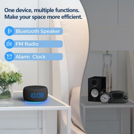 BUFFBEE Bluetooth Speaker Alarm Clock with FM Radio - High Fidelity Sound, Full Range Dimmer, Plugged in Alarm Clock Radio for Bedroom