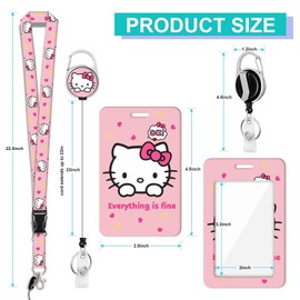 YACUME ID Badge Holder with Lanyard and Retractable Badge Reel Clip, Card Name Tag Lanyard Vertical ID Protector Bage Clips for Nurse Nursing Doctor Teacher Student (Pink Cat)