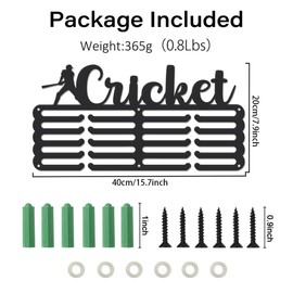 SUPERDANT Cricket Medal Hanger Display Sports Medal Holder Wall Mount Medals Hanging Hook Black Metal Display Rack 5 Rows 20 Hangers Iron Race Ribbon Award Organizer for Athletes Players