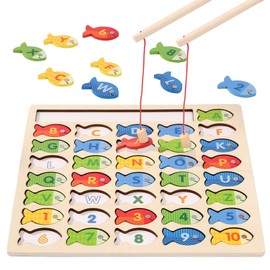 Epzia Wooden Magnetic Fishing Game - Montessori Toys for Toddlers, ABC Alphabet Color Sorting Puzzle, Fine Motor Skill Toy for 2-4 Years Old Preschool Kids， with 2 Pole