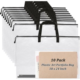 JMIATRY 10 PCS Plastic Art Portfolio Bag 18 x 24 Inch Art Portfolios Folder Case Art Poster Storage Bag Container for Poster, Scrapbook, Keepsake and Bulletin Board