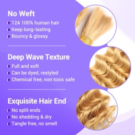 Human Braiding Hair for Boho Braids 110g Deep Wave Boho Bulk Human Hair for Braiding Knotless 12A Wet and Wavy Bohemian 3 No Weft Bundles/Pack Curly Braids Honey Blonde 14 Inch