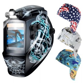 TRQWH True Color Welding Helmet Auto Darkening Solar Powered & 3 Pcs Peaked Caps