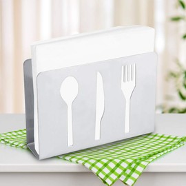 Stainless Steel Napkin Holder for Kitchen & Restaurant - Openwork Knife Fork Spoon Design, Durable Table Organizer for Napkins, Towels, Magazines (12x3x8.6cm / 4.72x1.18x3.39in)