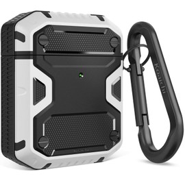 Koaichi Compatible with AirPods Case, Full-Body Rugged Hard Shell Protective Case Cover with Keychain Designed for AirPods 1st & 2nd, Black/White
