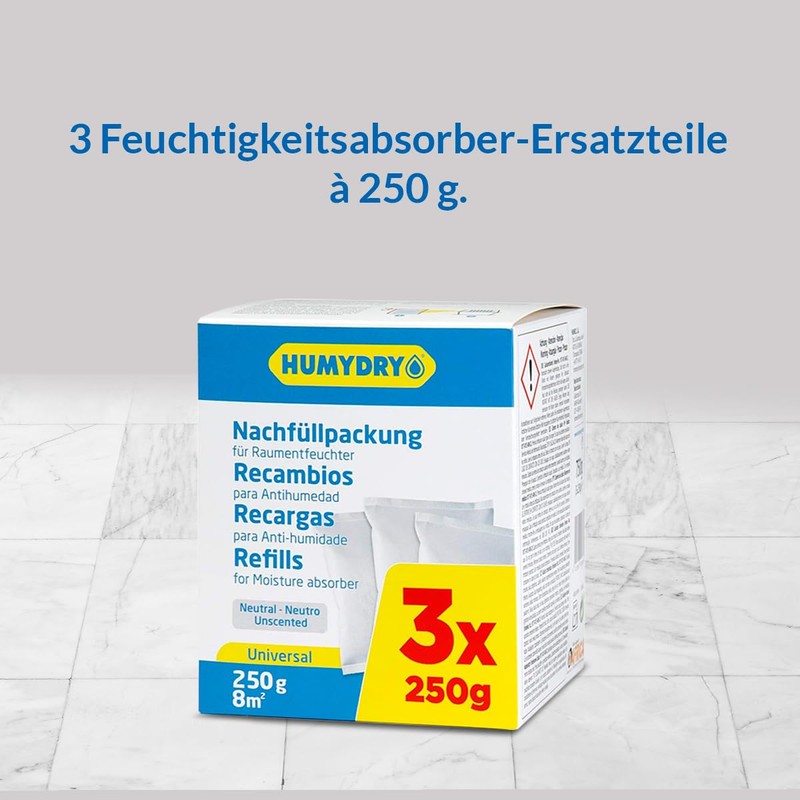 HUMYDRY - Moisture Absorber Refill Pack, 3 x 250 g