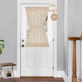 HOMEIDEAS Non-See-Through Sidelight French Curtains for Front Door, Light Filtering Privacy Semi Sheer Door Window Curtains with Rod Pocket and Tieback, 1 Panel, Beige/Taupe, 54W X 40L Inch