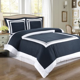Royal Bedding White and Navy 3pc King/Cal-King Comforter Cover (Duvet-Cover-Set) 100% Cotton 300 TC