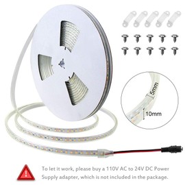 ALITOVE LED Strip Lights Warm White Waterproof 32.8ft 1200 LEDs 2835 SMD 24V DC 3500K Outdoor LED Flexible Ribbon for Kitchen Bedroom Garden Under-cabinet Backyard Hallways(No Power Supply & Adhesive)